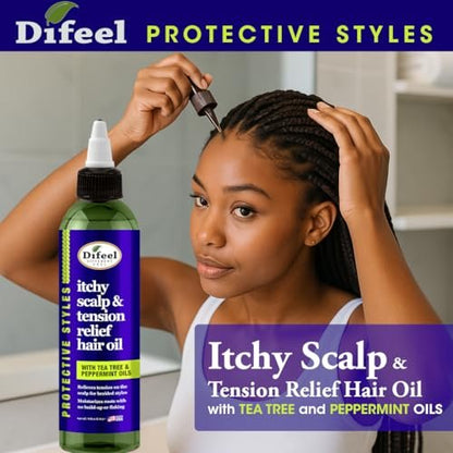 Difeel Itchy Scalp & Tension Relief Hair Oil with Tea Tree & Peppermint Oils for Braided Styles 8 oz