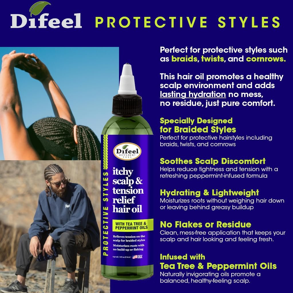 Difeel Itchy Scalp & Tension Relief Hair Oil with Tea Tree & Peppermint Oils for Braided Styles 8 oz - görsel 9