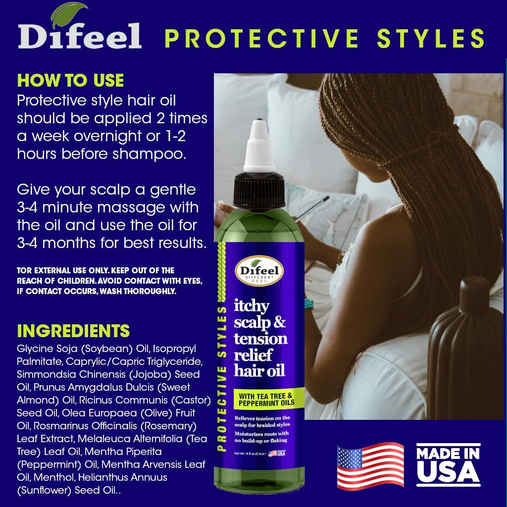 Difeel Itchy Scalp & Tension Relief Hair Oil with Tea Tree & Peppermint Oils for Braided Styles 8 oz - görsel 11