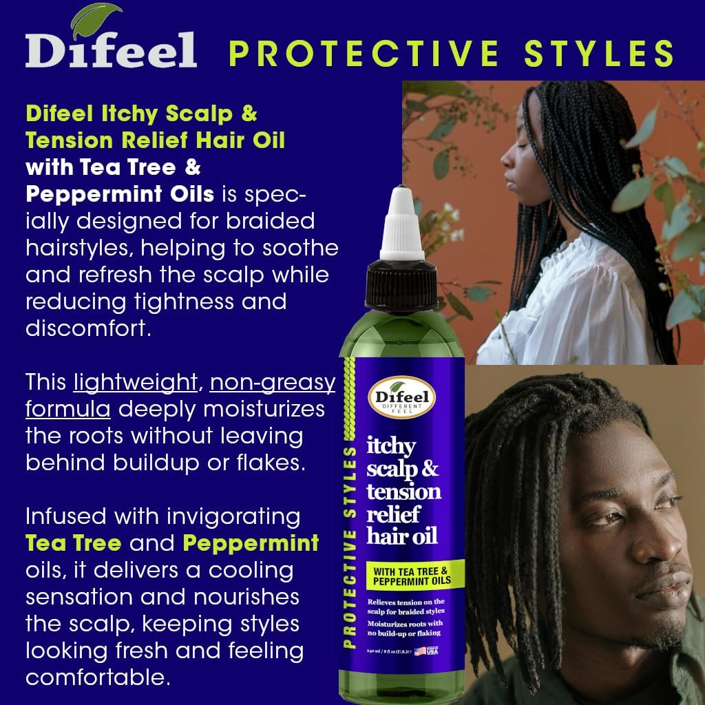 Difeel Itchy Scalp & Tension Relief Hair Oil with Tea Tree & Peppermint Oils for Braided Styles 8 oz - görsel 7