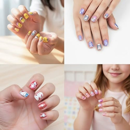 Hello Kitty and Friends 84 Pcs Glitter-Glamup & Metallic Press-On Nails Set for Kids, Girls, Tweens Ages 6+ by Townley Girl