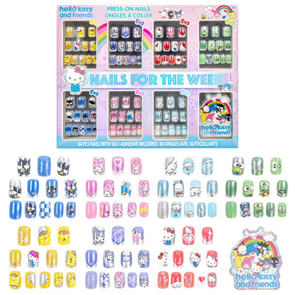 Hello Kitty and Friends 84 Pcs Glitter-Glamup & Metallic Press-On Nails Set for Kids, Girls, Tweens Ages 6+ by Townley Girl