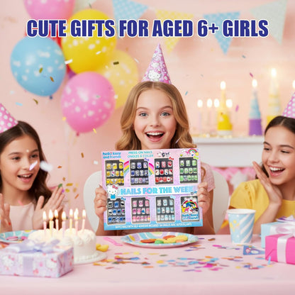 Hello Kitty and Friends 84 Pcs Glitter-Glamup & Metallic Press-On Nails Set for Kids, Girls, Tweens Ages 6+ by Townley Girl
