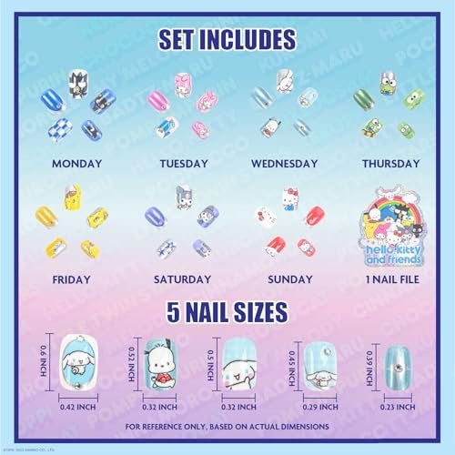 Hello Kitty and Friends 84 Pcs Glitter-Glamup & Metallic Press-On Nails Set for Kids, Girls, Tweens Ages 6+ by Townley Girl - görsel 3