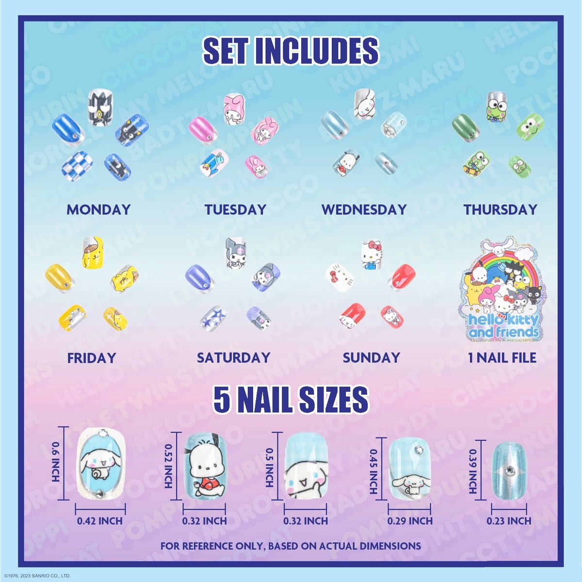 Hello Kitty and Friends 84 Pcs Glitter-Glamup & Metallic Press-On Nails Set for Kids, Girls, Tweens Ages 6+ by Townley Girl - görsel 4