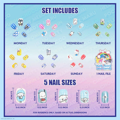 Hello Kitty and Friends 84 Pcs Glitter-Glamup & Metallic Press-On Nails Set for Kids, Girls, Tweens Ages 6+ by Townley Girl