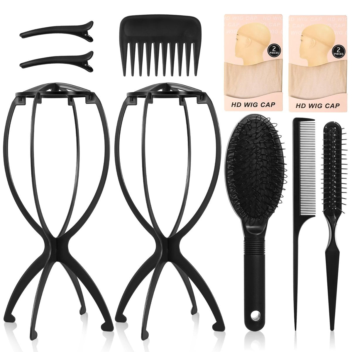 Wig Stand and Wig Brush Comb Set – Wig Holder Comb Cap for Human and Synthetic Hair - görsel 1