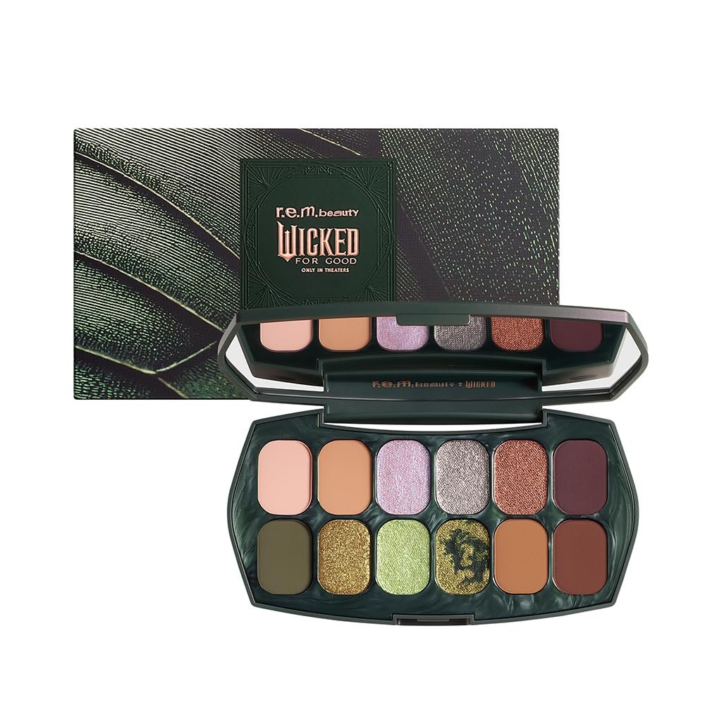 r.e.m. beauty by Ariana Grande Wicked: For Good | Ozian Forest Eyeshadow Palette | 12 Highly Pigmented Shades | Matte, Duo-Chrome, Shimmer & Glitter Avelisse