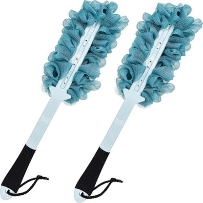 2 Pack Back Scrubber for Shower - Anti-Slip Long Handle Bath Body Brush, Loofah with Handle, Soft Mesh Sponge for Women, Men, Elderly (Blue)