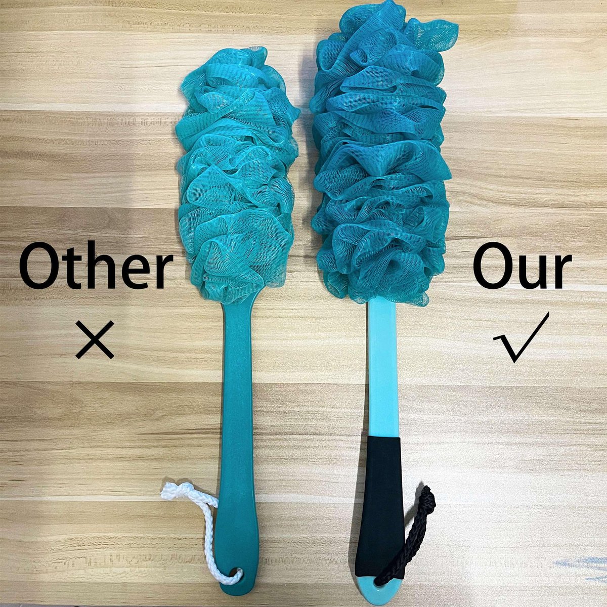 2 Pack Back Scrubber for Shower - Anti-Slip Long Handle Bath Body Brush, Loofah with Handle, Soft Mesh Sponge for Women, Men, Elderly (Blue) - görsel 3