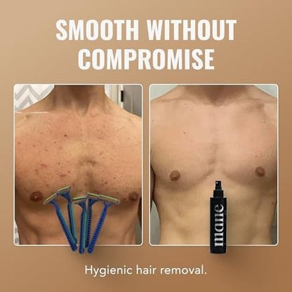 Superior Mane Hair Removal Spray for Men – Painless No Shave Depilatory Spray for Chest, Back, Legs, Arms & Groin – Fast Acting Body Hair Remover for Sensitive Skin, Smooth Results (5 Fl Oz) Avelisse