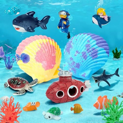 Toylink Ocean Bath Bombs for Kids with Toys Inside - 12 Pack Shell Bath Bombs with Surprise Sea Animal Toys - Handmade Bubble Bath Fizzies for Boys Girls - Birthday Christmas Gift Set Avelisse