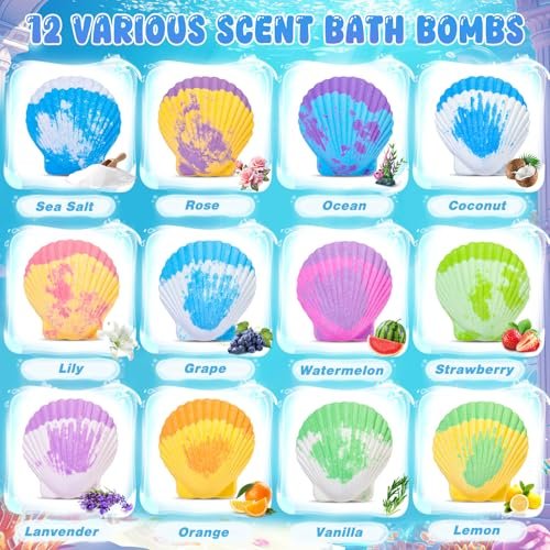 Toylink Ocean Bath Bombs for Kids with Toys Inside - 12 Pack Shell Bath Bombs with Surprise Sea Animal Toys - Handmade Bubble Bath Fizzies for Boys Girls - Birthday Christmas Gift Set Avelisse