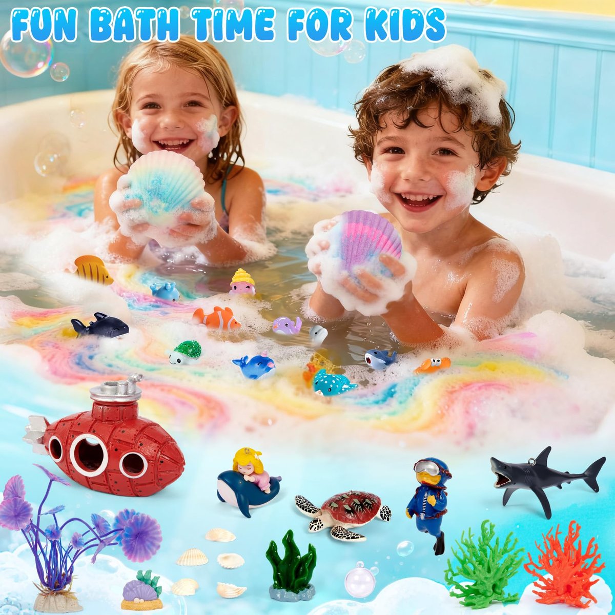 Toylink Ocean Bath Bombs for Kids with Toys Inside - 12 Pack Shell Bath Bombs with Surprise Sea Animal Toys - Handmade Bubble Bath Fizzies for Boys Girls - Birthday Christmas Gift Set Avelisse