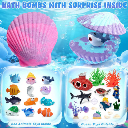 Toylink Ocean Bath Bombs for Kids with Toys Inside - 12 Pack Shell Bath Bombs with Surprise Sea Animal Toys - Handmade Bubble Bath Fizzies for Boys Girls - Birthday Christmas Gift Set Avelisse