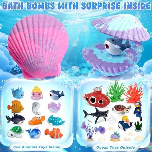Toylink Ocean Bath Bombs for Kids with Toys Inside - 12 Pack Shell Bath Bombs with Surprise Sea Animal Toys - Handmade Bubble Bath Fizzies for Boys Girls - Birthday Christmas Gift Set Avelisse