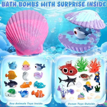 Toylink Ocean Bath Bombs for Kids with Toys Inside - 12 Pack Shell Bath Bombs with Surprise Sea Animal Toys - Handmade Bubble Bath Fizzies for Boys Girls - Birthday Christmas Gift Set Avelisse