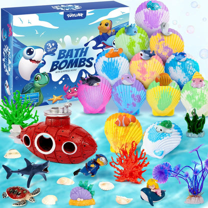 Toylink Ocean Bath Bombs for Kids with Toys Inside - 12 Pack Shell Bath Bombs with Surprise Sea Animal Toys - Handmade Bubble Bath Fizzies for Boys Girls - Birthday Christmas Gift Set Avelisse