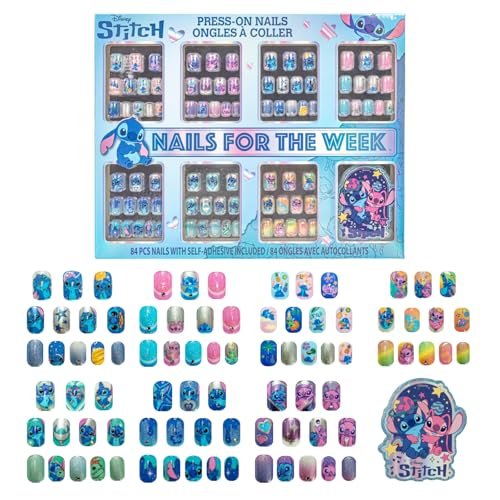 Disney Stitch 84 Pcs Glitter Glamup Metallic Press-On Nails Set for Kids, Girls, Tweens Ages 6+ by Townley Girl - görsel 2