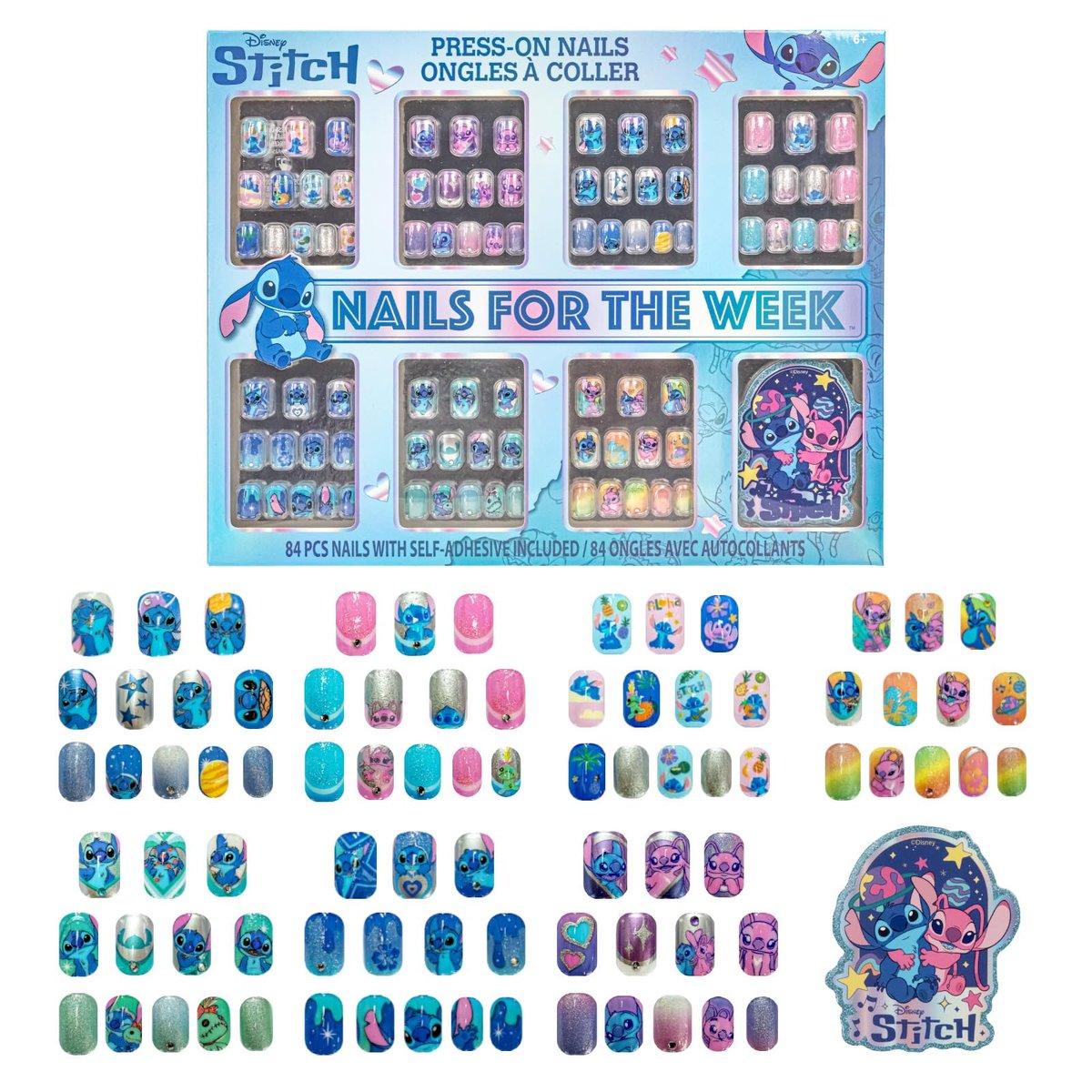 Disney Stitch 84 Pcs Glitter Glamup Metallic Press-On Nails Set for Kids, Girls, Tweens Ages 6+ by Townley Girl - görsel 1