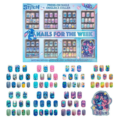 Disney Stitch 84 Pcs Glitter Glamup Metallic Press-On Nails Set for Kids, Girls, Tweens Ages 6+ by Townley Girl