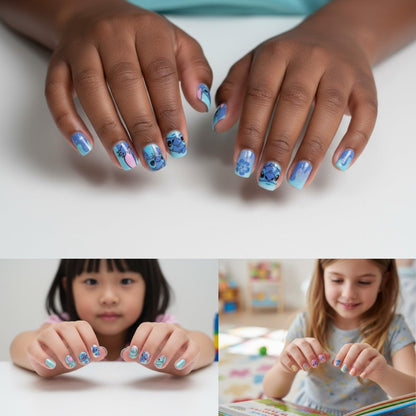 Disney Stitch 84 Pcs Glitter Glamup Metallic Press-On Nails Set for Kids, Girls, Tweens Ages 6+ by Townley Girl