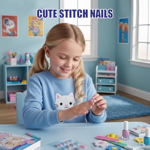 Disney Stitch 84 Pcs Glitter Glamup Metallic Press-On Nails Set for Kids, Girls, Tweens Ages 6+ by Townley Girl - görsel 14