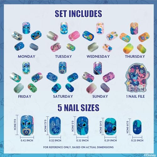 Disney Stitch 84 Pcs Glitter Glamup Metallic Press-On Nails Set for Kids, Girls, Tweens Ages 6+ by Townley Girl - görsel 4
