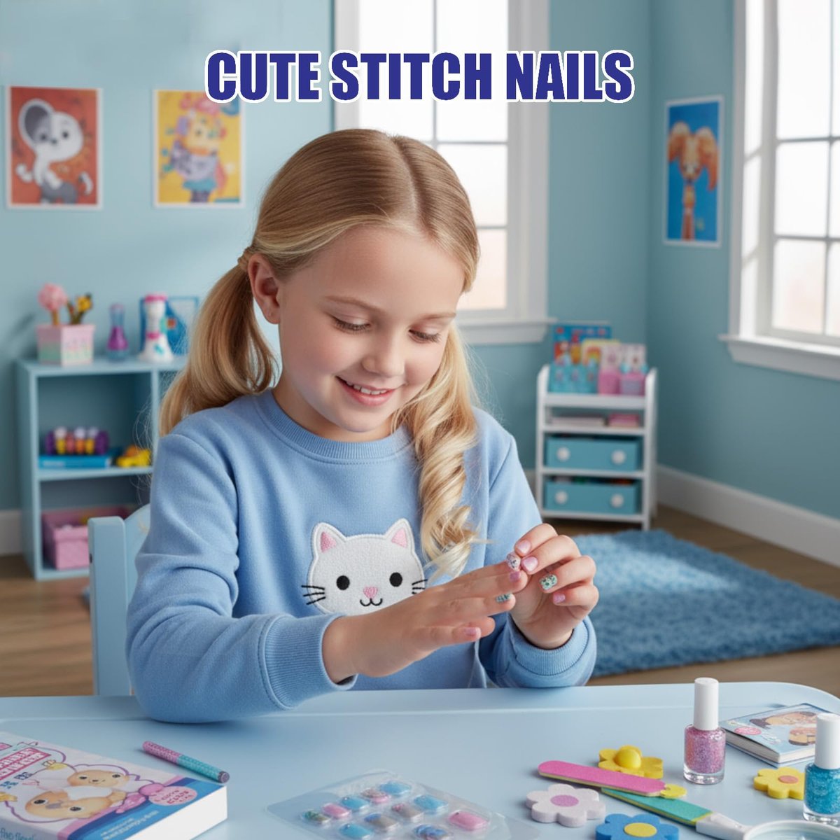 Disney Stitch 84 Pcs Glitter Glamup Metallic Press-On Nails Set for Kids, Girls, Tweens Ages 6+ by Townley Girl - görsel 13