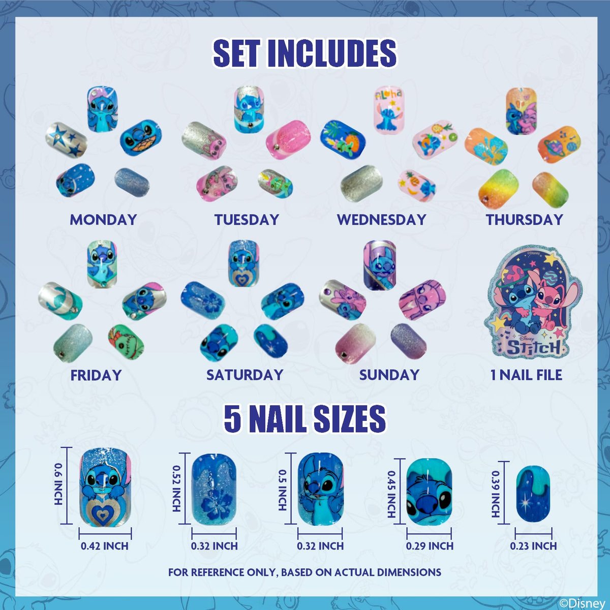 Disney Stitch 84 Pcs Glitter Glamup Metallic Press-On Nails Set for Kids, Girls, Tweens Ages 6+ by Townley Girl - görsel 3