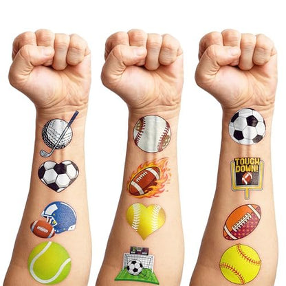 60 PCS Sports Ball Pre-Cut Temporary Tattoos – Themed Birthday Party Decorations, Favors & Supplies for Basketball, Football, Baseball, Soccer – Tattoo Stickers Gifts for Boys & Girls, Class Prizes, Carnival