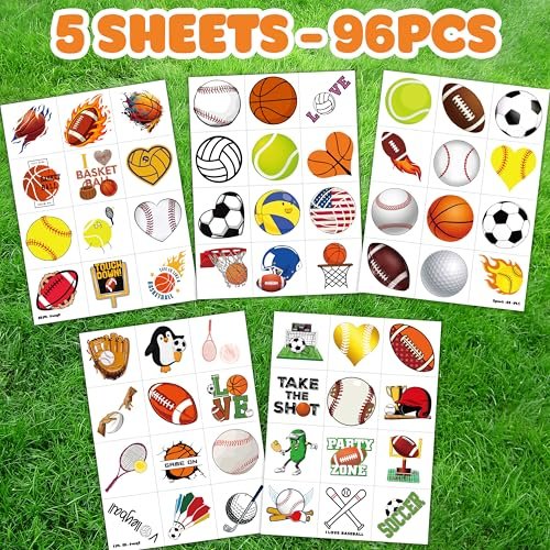 60 PCS Sports Ball Pre-Cut Temporary Tattoos – Themed Birthday Party Decorations, Favors & Supplies for Basketball, Football, Baseball, Soccer – Tattoo Stickers Gifts for Boys & Girls, Class Prizes, Carnival - görsel 6