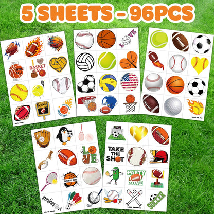 60 PCS Sports Ball Pre-Cut Temporary Tattoos – Themed Birthday Party Decorations, Favors & Supplies for Basketball, Football, Baseball, Soccer – Tattoo Stickers Gifts for Boys & Girls, Class Prizes, Carnival