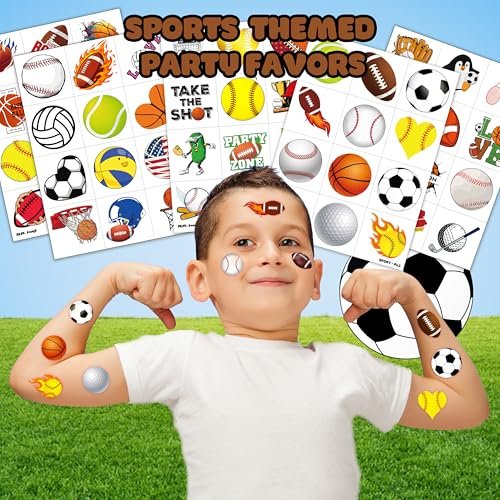 60 PCS Sports Ball Pre-Cut Temporary Tattoos – Themed Birthday Party Decorations, Favors & Supplies for Basketball, Football, Baseball, Soccer – Tattoo Stickers Gifts for Boys & Girls, Class Prizes, Carnival - görsel 4