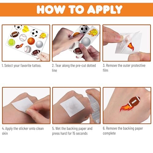 60 PCS Sports Ball Pre-Cut Temporary Tattoos – Themed Birthday Party Decorations, Favors & Supplies for Basketball, Football, Baseball, Soccer – Tattoo Stickers Gifts for Boys & Girls, Class Prizes, Carnival - görsel 10