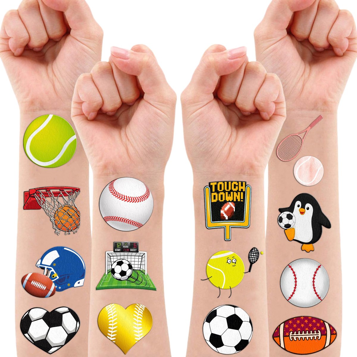 60 PCS Sports Ball Pre-Cut Temporary Tattoos – Themed Birthday Party Decorations, Favors & Supplies for Basketball, Football, Baseball, Soccer – Tattoo Stickers Gifts for Boys & Girls, Class Prizes, Carnival - görsel 11