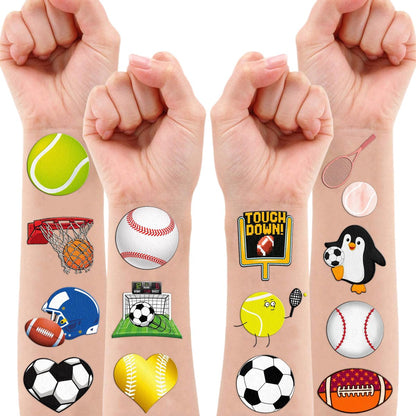 60 PCS Sports Ball Pre-Cut Temporary Tattoos – Themed Birthday Party Decorations, Favors & Supplies for Basketball, Football, Baseball, Soccer – Tattoo Stickers Gifts for Boys & Girls, Class Prizes, Carnival