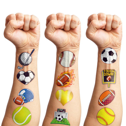 60 PCS Sports Ball Pre-Cut Temporary Tattoos – Themed Birthday Party Decorations, Favors & Supplies for Basketball, Football, Baseball, Soccer – Tattoo Stickers Gifts for Boys & Girls, Class Prizes, Carnival