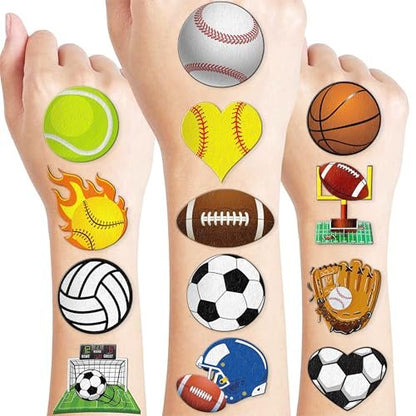 60 PCS Sports Ball Pre-Cut Temporary Tattoos – Themed Birthday Party Decorations, Favors & Supplies for Basketball, Football, Baseball, Soccer – Tattoo Stickers Gifts for Boys & Girls, Class Prizes, Carnival