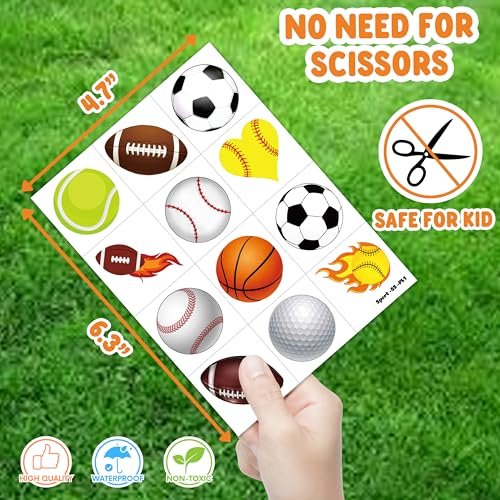 60 PCS Sports Ball Pre-Cut Temporary Tattoos – Themed Birthday Party Decorations, Favors & Supplies for Basketball, Football, Baseball, Soccer – Tattoo Stickers Gifts for Boys & Girls, Class Prizes, Carnival - görsel 8