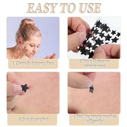 LXUEJIE 240 Count Black Star Pimple Patches for Face - Cute Hydrocolloid Acne Patches, Invisible Absorbing Stickers for Zit Treatment - görsel 7