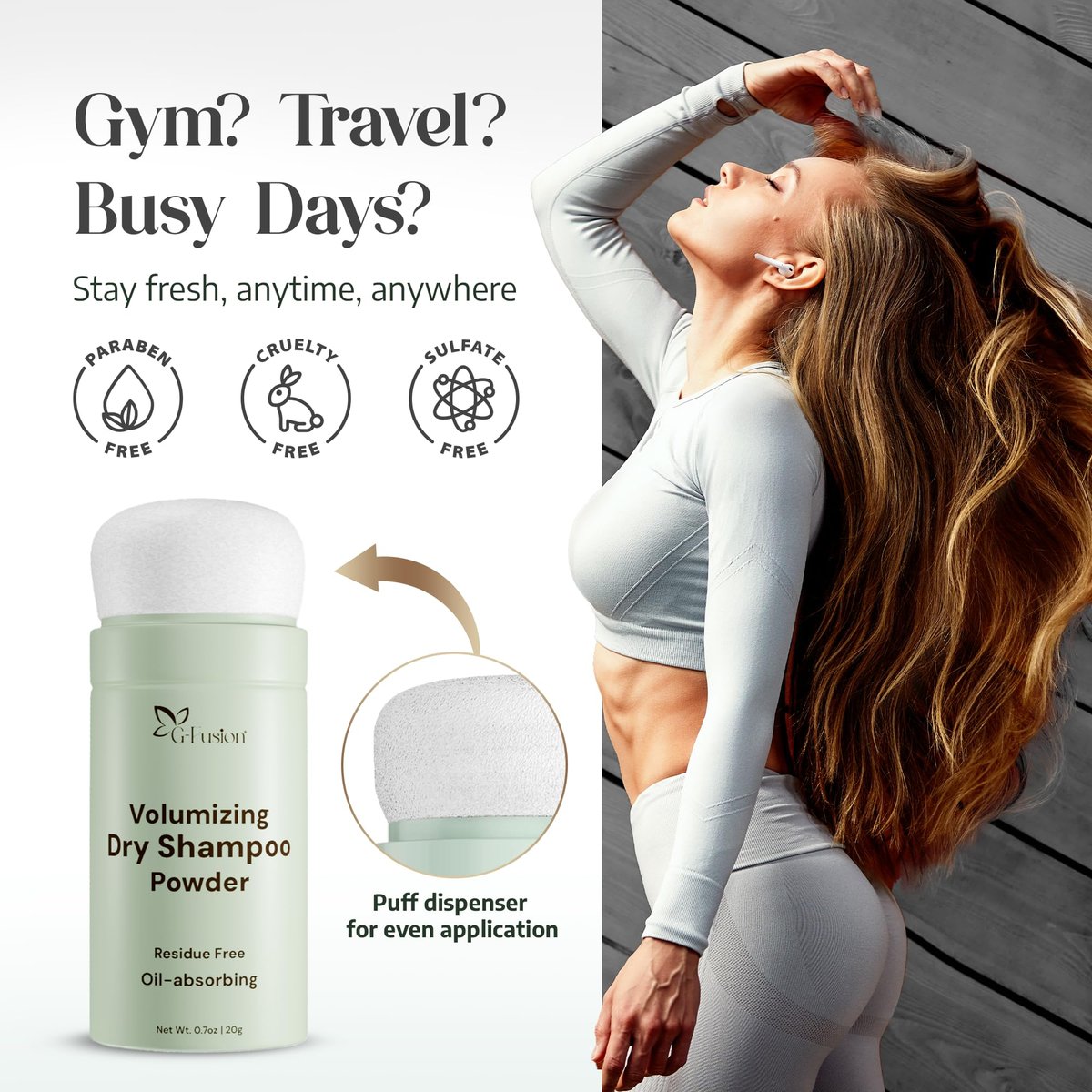 G-Fusion Volumizing Dry Shampoo Powder - Non-Aerosol, Travel Size, Oil Absorbing Hair Refresher, 0.7 oz Avelisse