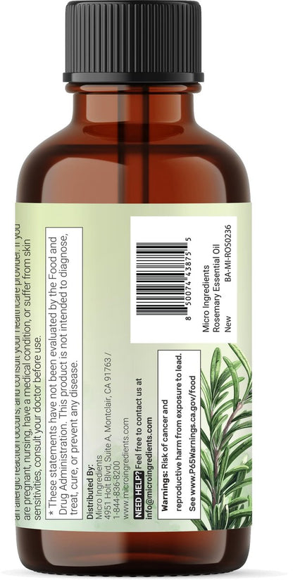 Micro Ingredients Rosemary Essential Oil for Hair, Scalp & Skin – 100% Pure & Natural, 8 fl oz with Dropper