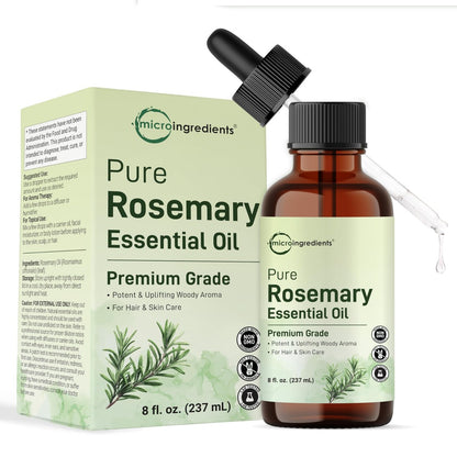 Micro Ingredients Rosemary Essential Oil for Hair, Scalp & Skin – 100% Pure & Natural, 8 fl oz with Dropper