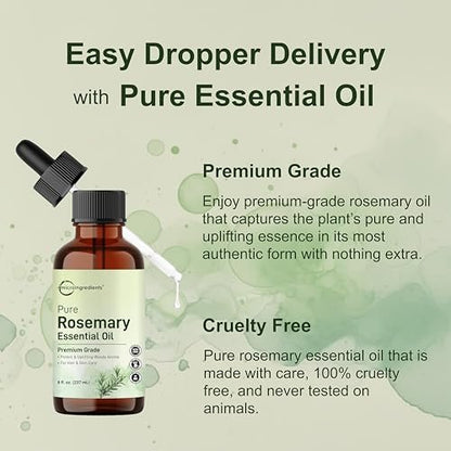Micro Ingredients Rosemary Essential Oil for Hair, Scalp & Skin – 100% Pure & Natural, 8 fl oz with Dropper