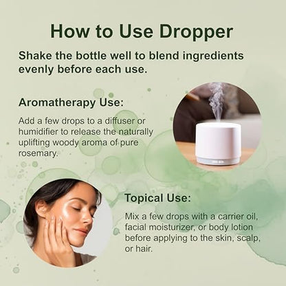 Micro Ingredients Rosemary Essential Oil for Hair, Scalp & Skin – 100% Pure & Natural, 8 fl oz with Dropper