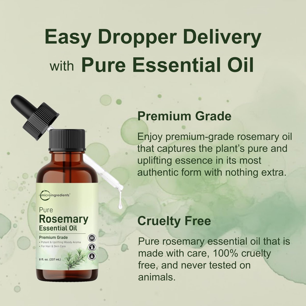 Micro Ingredients Rosemary Essential Oil for Hair, Scalp & Skin – 100% Pure & Natural, 8 fl oz with Dropper - görsel 7