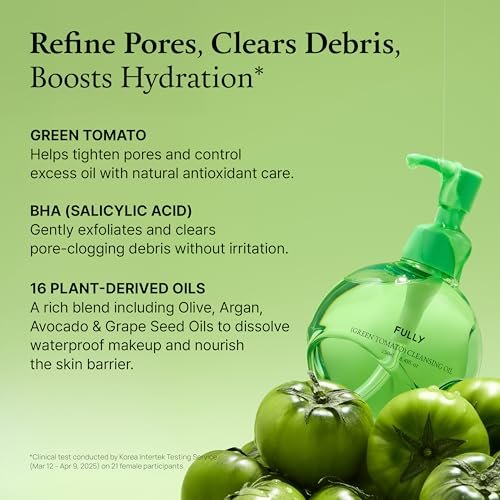 FULLY Green Tomato Pore Cleansing Oil – Daily Oil Cleanser with BHA & Green Tomato for Makeup Removal, Sebum Control, Blackhead Removal – Vegan Korean Skincare, 8.45 fl.oz - görsel 14