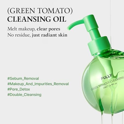 FULLY Green Tomato Pore Cleansing Oil – Daily Oil Cleanser with BHA & Green Tomato for Makeup Removal, Sebum Control, Blackhead Removal – Vegan Korean Skincare, 8.45 fl.oz