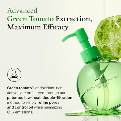 FULLY Green Tomato Pore Cleansing Oil – Daily Oil Cleanser with BHA & Green Tomato for Makeup Removal, Sebum Control, Blackhead Removal – Vegan Korean Skincare, 8.45 fl.oz